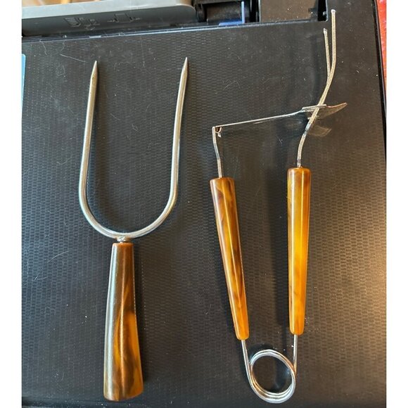 VTG Carving Tools Meat Stab Fork Bakelite Serving And Carving Fork PAIR - Picture 1 of 6